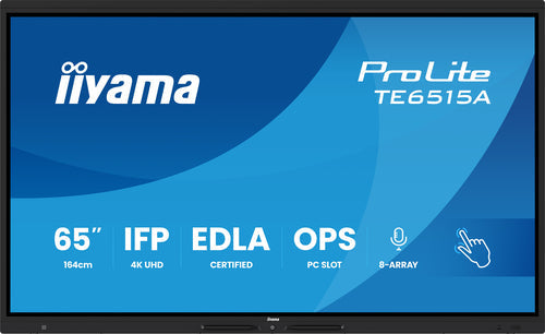 iiyama TE6515A-B1AG Écran d'affichage dynamique Écran plat interactif 163,8 cm (64.5") Wifi 550 cd/m² 4K Ultra HD Noir Écran tactile Intégré dans le processeur Android